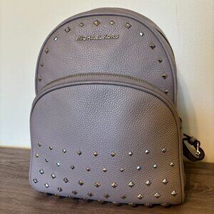 Michael Kors  - Gray Medium Abbey Studded Pebbled Backpack with Silver Studs